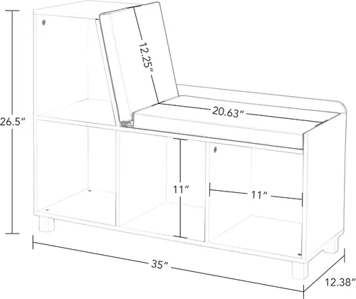 Miniatura 3 de RiverRidge Rincón de lectura para niños y banco de almacenamiento de cubos blancos con asiento acolchado cómodo y organizador de juguetes