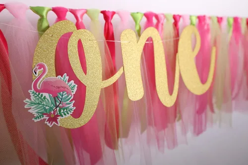 Miniatura 5 de Cartel decorativo de flamenco para silla de bebé - Cartel de primer cumpleaños, guirnalda de tela para silla de bebé, suministros de fiesta, rojo