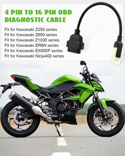Miniatura 2 de Cable de diagnóstico OBD2 apto para motocicleta Kawasaki, adaptador OBD2 de 4 pines a 16 pines apto para Z250 Z650 Z1000 ER6N EX650F Ninja400