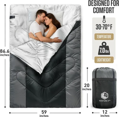 Miniatura 2 de VENTURE 4TH Saco de dormir para mochileros – XXL, tamaños dobles e individuales – Saco de dormir ligero para clima cálido y frío para adultos, niños