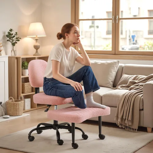 Miniatura 10 de Homall Silla ergonómica de escritorio de oficina con patas cruzadas con ruedas, giratoria de 360° y altura ajustable para meditación y TDAH, silla