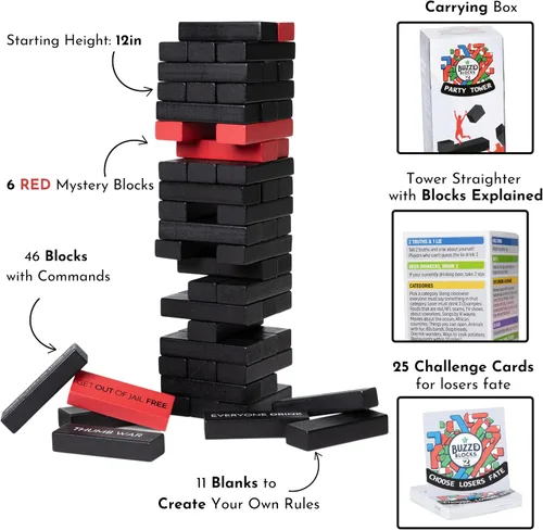 Miniatura 3 de Buzzed Blocks Ultimate Party Tower con divertidos juegos y comandos Juego de apilamiento clásico con divertidas reglas originales Divertido