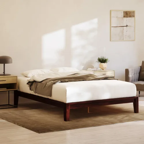 Miniatura 16 de Nectar Base de cama de plataforma de bambú y cabecera tapizada, tamaño Queen, color natural/lino, patas de soporte central flotantes, altura de 12