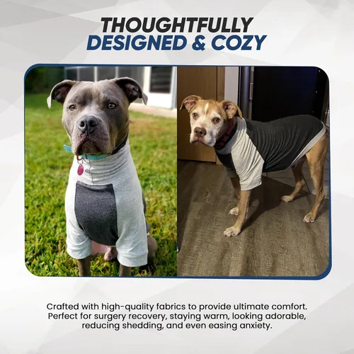 Miniatura 6 de Tooth & Honey Camisa para perros grandes, transpirable, de algodón y elastano, con cobertura completa debajo del vientre, para aliviar alergias