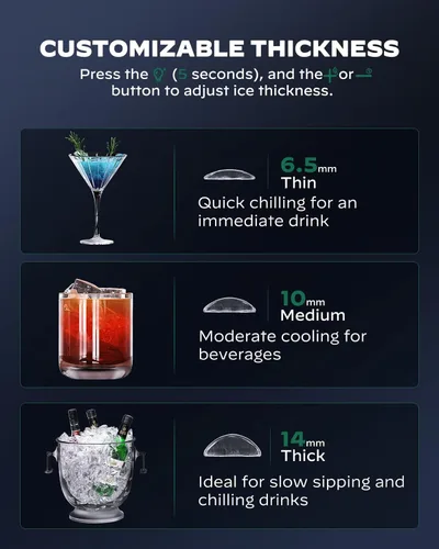 Miniatura 4 de Silonn Crescent - Máquina de hielo para encimera, fusión lenta y hielo cristalino, máquina de hielo autolimpiante con grosor de hielo ajustable