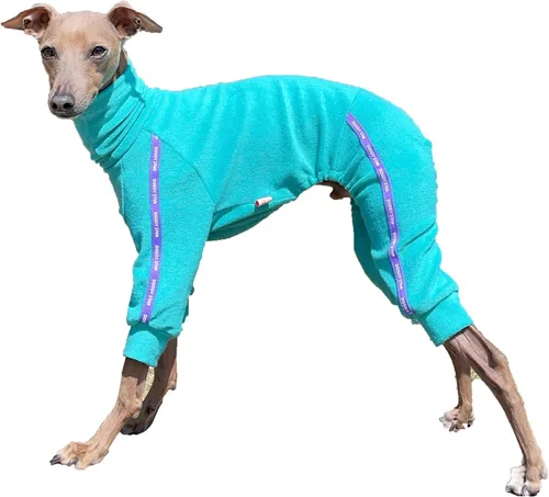 Miniatura 28 de D Doggy Star - Suéter de galgo italiano de cuello de tortuga, conjunto de mono de vellón cálido, ropa de Whippet para perro (XL, azul marino Pkt)