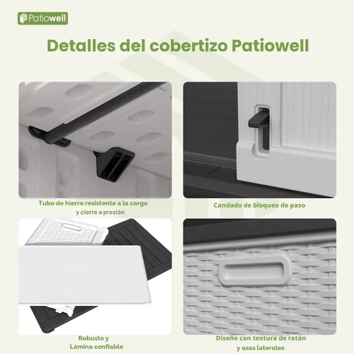 Miniatura 9 de Patiowell Armario de almacenamiento de plástico para exteriores de 26 pies cúbicos, cobertizo de almacenamiento horizontal impermeable
