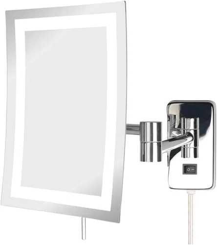 JERDON Espejo de maquillaje rectangular para montaje en pared con aumento 5X, espejo de maquillaje iluminado con cable de alimentación de 6 pies,