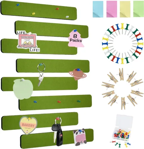 Miniatura 20 de Vuzvuv 8 tiras para tablón de anuncios con 50 chinchetas y 10 clips de madera, tablero de corcho autoadhesivo para pared, tablero de fieltro