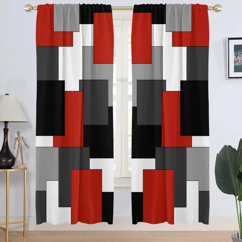 Miniatura 11 de AAtter Cortina de Ventana Verde Azulado y Negro Turquesa Aguamarina Gris Blanco Abstracto Moderno Oscuro Masculino Sala de Estar Dormitorio Cortinas