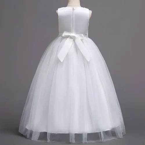 Miniatura 6 de Vestido maxi de tul para niñas con tutú y flores de encaje, largo hasta el piso, para boda, dama de honor, fiestas