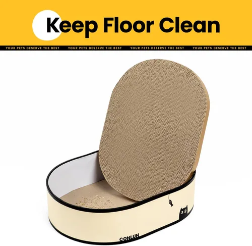 Miniatura 5 de Conlun Caja rascador para gatos con 4 tablas de rascar para gatos, almohadilla reversible para arañazos para gatos, cartón corrugado resistente