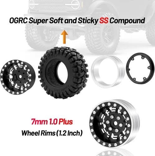 Miniatura 4 de OGRC 1.0 Plus (3.05 cm) Juego de Llantas y Neumáticos Beadlock 7mm de Desplazamiento Negativo, Llantas SS Super Suave y Adhesiva para TRX4M SCX24