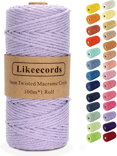 Miniatura 14 de Cordón de macramé, cuerda de algodón de 0.118 in x 328 pies, cuerda de algodón blanco natural para manualidades, tejer, colgar plantas, decoración