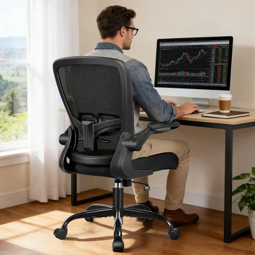 Miniatura 2 de Silla de oficina ergonómica 2026 – Silla de escritorio de malla con reposabrazos abatibles, altura ajustable y lumbar, cómodas sillas de computadora