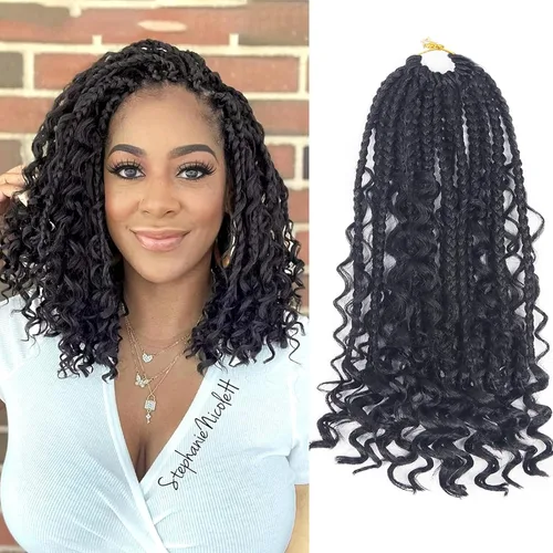Trenzas de caja Goddess de Crochet con puntas rizadas, pelo de Crochet Bohomian, 8 pulgadas, trenzas de ganchillo sintéticas, 1 paquete, 3X