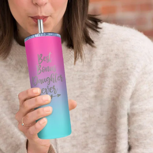 Miniatura 3 de Gift for Bonus Daughter or Daughter In Law, 20 oz Skinny Tumbler for her, Happy Birthday Day Presents from Bonus Mom or Bonus Dad Cup with Lid Straw