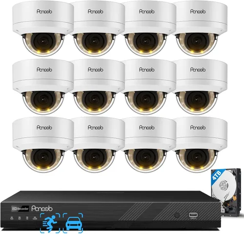 Sistema de cámara de seguridad de 16 canales, 12 cámaras PoE con cable IK-10 con cable de 5 MP para exteriores, detección de vehículos humanos,