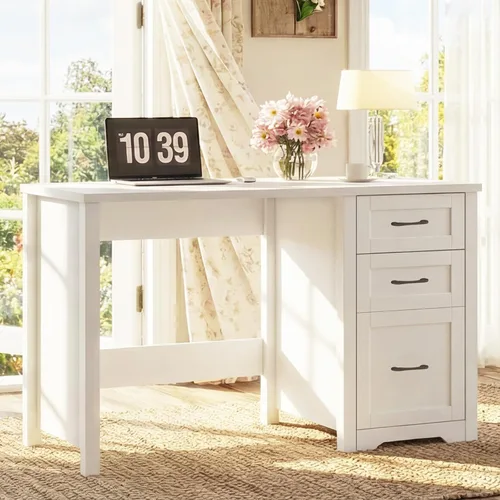 Miniatura 14 de Vabches 47" Farmhouse Executive Desk with Monitor Stand & File Cabinet,3 Drawers Computer Desk with LED Lights and Power Outlets,Workstation for