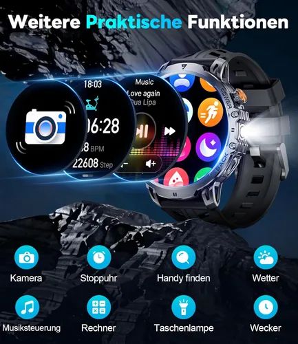 Miniatura 5 de LIGE Relojes inteligentes militares para hombre (3 bandas), reloj inteligente de pantalla grande HD de 1000 mAh/1.85 pulgadas, linterna/más de 110