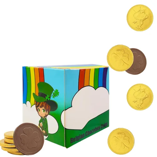 Miniatura 8 de The Dreidel Company Monedas de oro de chocolate con leche belga del día de San Patricio, sin nueces, lácteos certificados Kosher, caja de duende