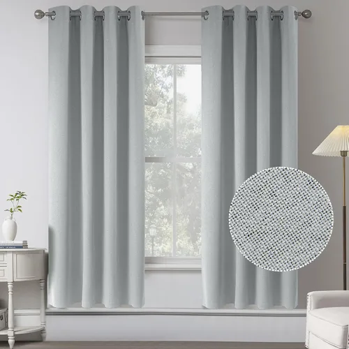 Miniatura 44 de KEQIAOSUOCAI Cortinas de lino 100% opacas de 100 pulgadas de largo, 2 paneles para dormitorio, estilo casa de campo moderna, completamente negro
