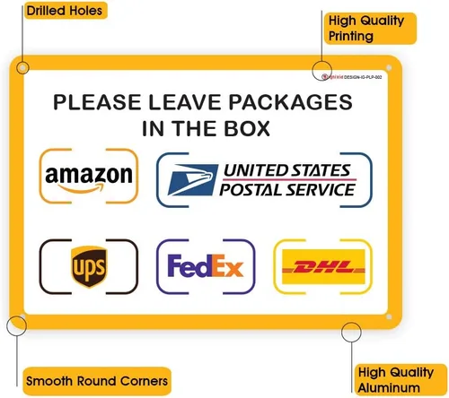 Miniatura 2 de IGNIXIA Letrero de entrega de paquetes para el hogar Amazon Leave Packages Here Sign for FedEx, Amazon, DHL, UPS, USPS - Resistente a