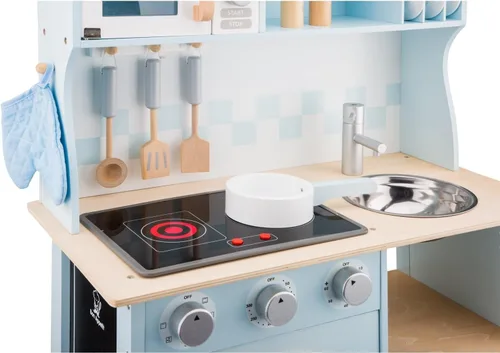 Miniatura 7 de Nuevos juguetes clásicos de madera azul juego de simulación cocina para niños con juego de roles Bon Appetit Cocina eléctrica incluidos Accesorios