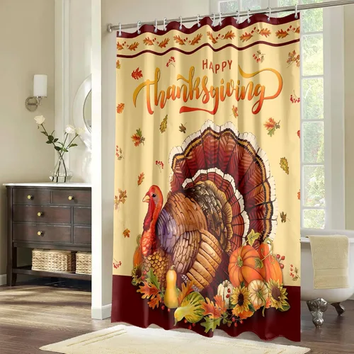 Miniatura 2 de Cortina de ducha de otoño de Acción de Gracias, 72 x 72 pulgadas, juego de cortinas de baño de otoño, cosecha, pavo de Acción de Gracias con ganchos