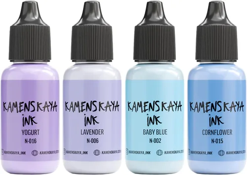Miniatura 23 de Juego de tinta de alcohol Kamenskaya #10: Combinación de colores combinados de tintas de alcohol, 4 piezas. 0.51 fl oz (15 ml) cada una