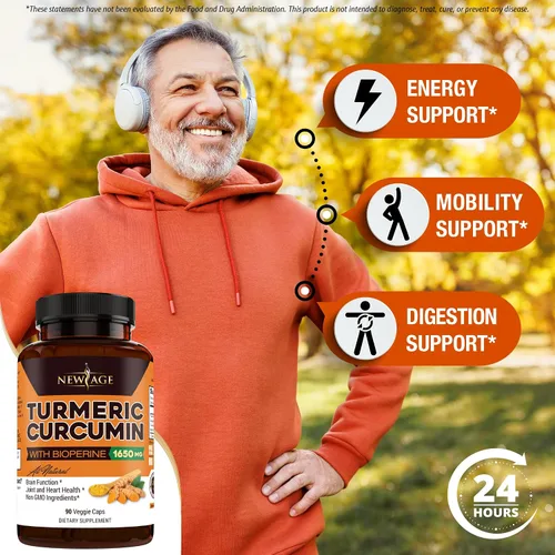 Miniatura 4 de NEW AGE Cápsulas de curcumina de cúrcuma, curcuminoides estandarizados, sin OMG, sin gluten, 180 unidades (paquete de 2)