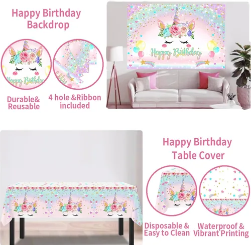 Miniatura 3 de Decoraciones de cumpleaños de unicornio para niñas, 118 piezas, suministros de fiesta temática de unicornio con kit de arco de guirnalda de globos