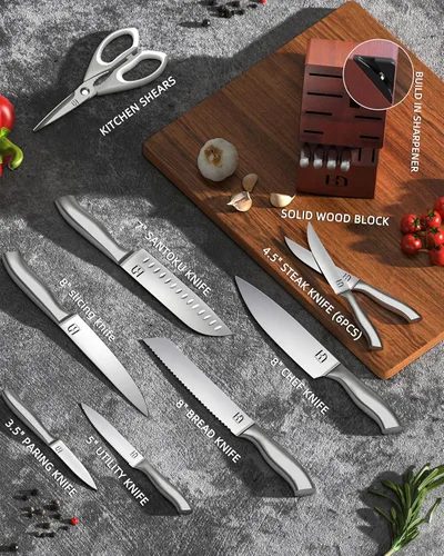 Miniatura 5 de Juego de bloque de cuchillos KnifeSaga, juego de cuchillos de cocina con bloque de alta durabilidad, juego de 14 piezas de cuchillos japoneses