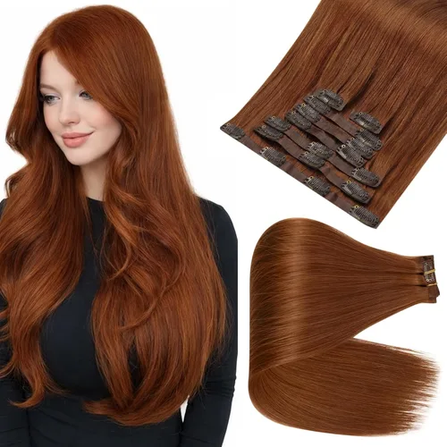 Miniatura 63 de Full Shine Extensiones de cabello humano con pinzas, cabello humano Remy invisible para mujer, color rubio platino, 20 pulgadas, 8 unidades, 4.23 oz
