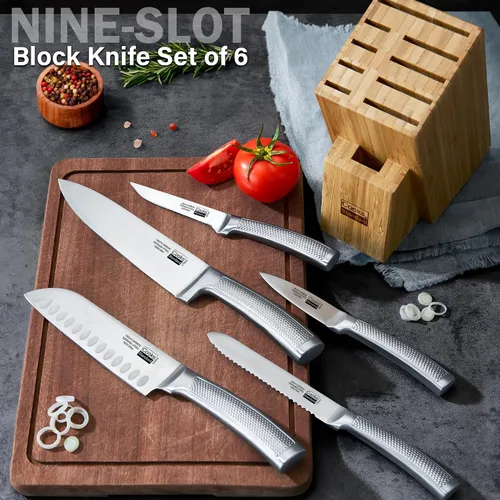 Miniatura 5 de Cooks Standard Juego de cubiertos de cocina de bambú clásico con cuchillos, hoja alemana de alto carbono de forja de acero inoxidable con bloque