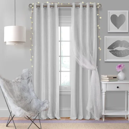 Miniatura 10 de Elrene Home Fashions Aurora - Cortina opaca transparente para niños, (lavanda), (52 x 63)