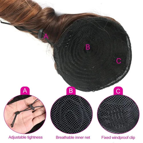 Miniatura 4 de Oseti Extensiones de cabello corto y rizado en espiral, cola de caballo con cordón para mujeres negras, 14 pulgadas, ombré, marrón y rubio, #T4/30
