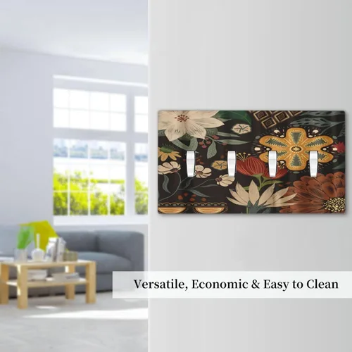 Miniatura 7 de Cubiertas de Interruptor de Luz Artísticas de Cuádruple Palanca con Hojas Tropicales Florales Boho, Flores Bohemias Decorativas Botánicas, Placas