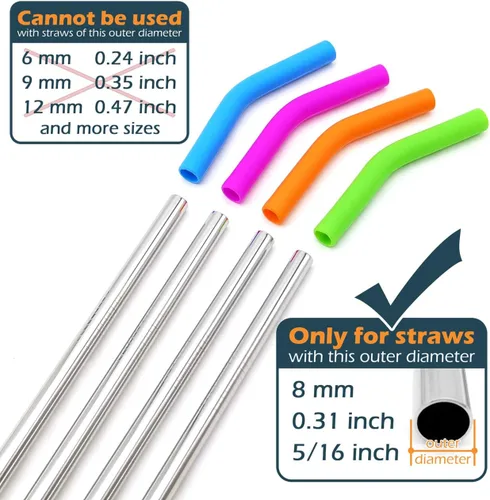 Miniatura 2 de Boquillas de paja de silicona de grado alimenticio, suaves y reutilizables, de acero inoxidable, solo aptas para 5/16 pulgadas de ancho