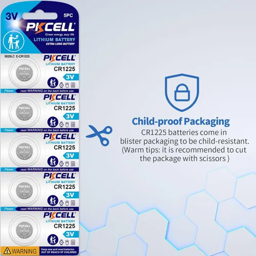 Miniatura 6 de PKCELL CR1225 batería de litio de 3 V, modelo CR 1225, pilas de botón para termómetro, vida útil de 5 años (5 unidades)