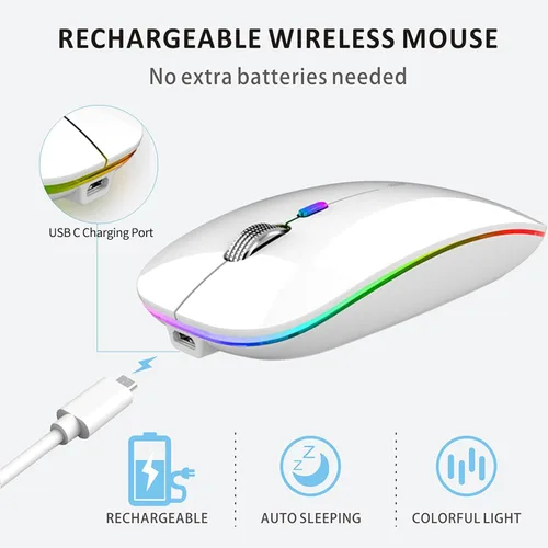 Miniatura 4 de Uiosmuph Ratón inalámbrico LED, G12 Slim recargable silencioso ratón, 2.4G portátil USB óptico inalámbrico ratón de computadora con receptor USB