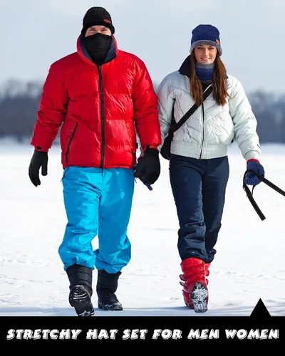 Miniatura 7 de 8 piezas de gorro de invierno bufanda con pantalla táctil guantes y calcetines conjunto de gorros de punto holgado con forro polar calentador