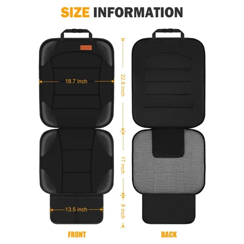 Miniatura 6 de Siivton Protector de asiento de automóvil para asiento infantil para asientos de cuero y tela, 2 bolsillos de malla, respaldo antideslizante, Negro