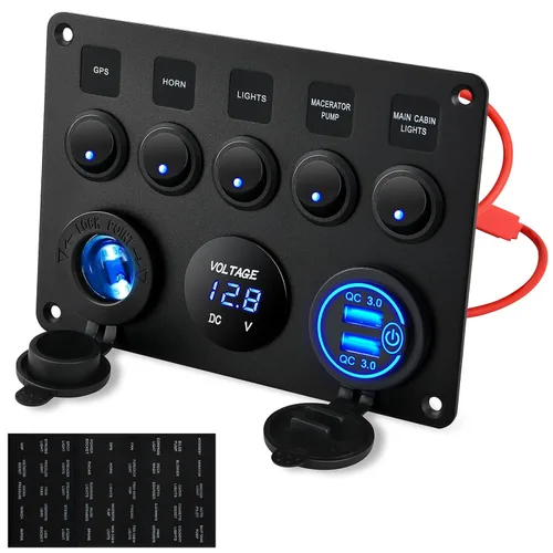 Consola de 5 mandos basculantes Kohree, 12V, resistente al agua, para caravana, barco, coche, camiones, vehículos navales, panel de interruptores
