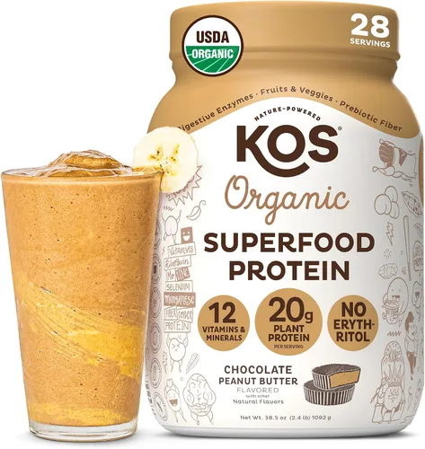 Miniatura 25 de KOS Proteína en polvo a base de plantas, muffin de arándano - Superalimento de proteína de guisantes orgánico con mezcla de espirulina y apoyo