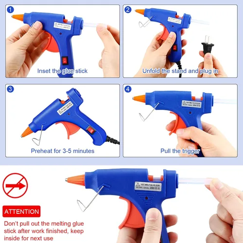 Miniatura 5 de Zhengmy 12 piezas mini pistolas de pegamento para manualidades, pistolas termofusibles, pegamento a baja temperatura con protección contra Azul