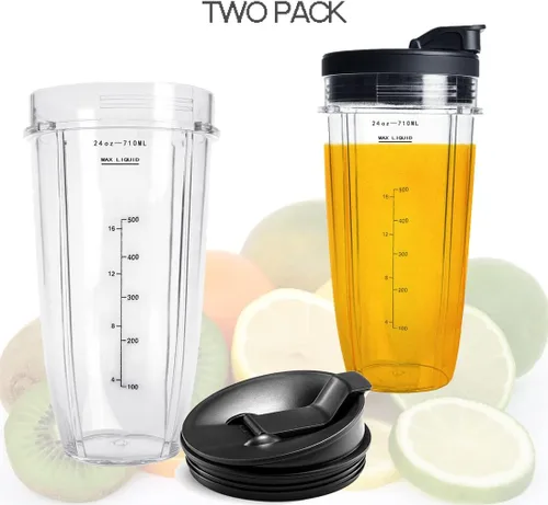 Miniatura 5 de Vasos de repuesto de 24 onzas compatibles con licuadora Ninja Nutri BN401, SS101, BN400, BN800, BN801, SS351, SS151 TWISTi DUO, con tapas mejoradas