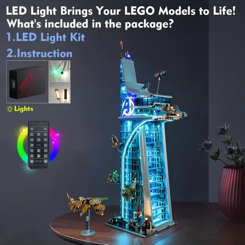 Miniatura 3 de LocoLee Kit de luz LED creativa de control remoto compatible con Lego Avengers Tower 76269 (solo luces, sin modelos), juego de luces de control