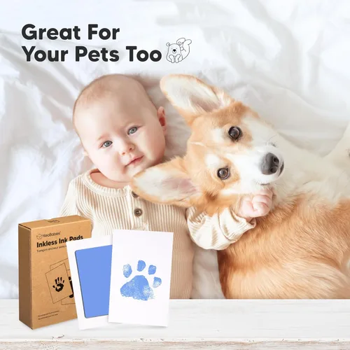 Miniatura 5 de Kit de 4 manos y huellas de bebé sin tinta, almohadilla de tinta sin desorden para recuerdo de recién nacidos, kit de huellas de nariz de perro