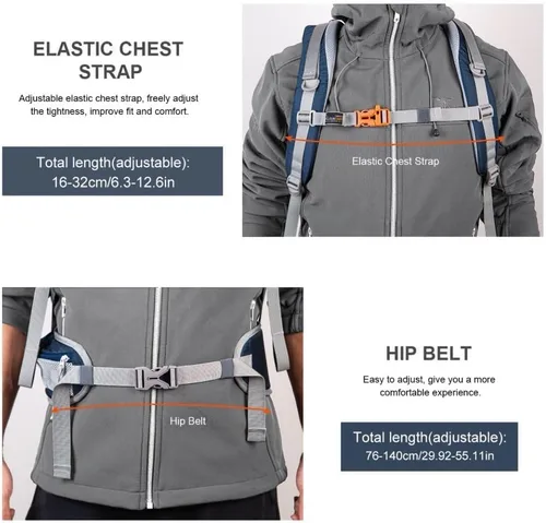 Miniatura 8 de Mochila de senderismo MOUNTAINTOP de 25 L/40 L, mochila de viaje ligera para senderismo al aire libre, camping para hombres y mujeres Azul y naranja